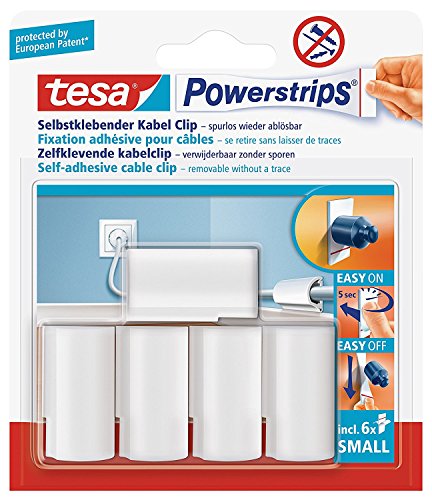 tesa Powerstrips® Kabel-Clip, selbstklebend, spurlos wieder ablösbar, weiß (2 Packung = 10 Clips) von tesa