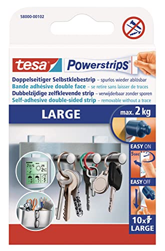 tesa Powerstrips® LARGE für max. 2kg, Packung mit 10 Strips (2 Packungen = 20 Strips) von tesa