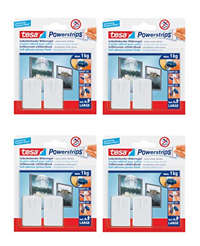 tesa Powerstrips Bildernagel, selbstklebend (8 Stück, Weiss) von tesa