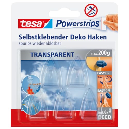 tesa Powerstrips DECO Haken SMALL - Klebehaken für Deko an Glas und Spiegel - bis zu 200 g Haltekraft von tesa