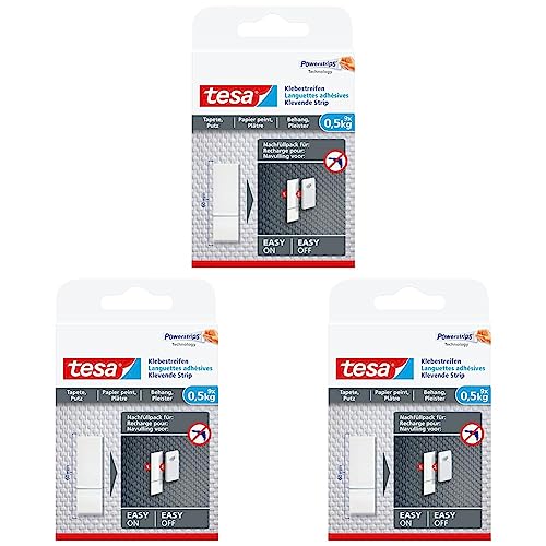 tesa Powerstrips Tapete&Putz - doppelseitige Klebestreifen für Tapete und Gips - Ersatz-Klebestreifen für den tesa Klebenagel - Haltekraft 0,5 kg/Nagel - 1 x 9 Streifen (Packung mit 3) von tesa