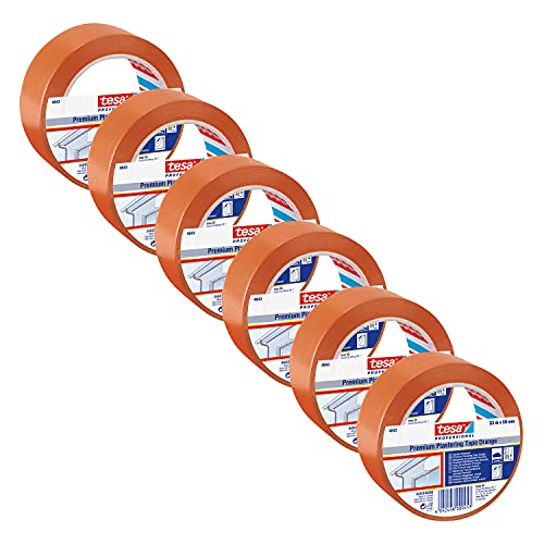 tesa Putzband 4843 Winterband - 6er Pack - Abdeckband für Putz- und Malerarbeiten bei niedrigen Temperaturen - zum Abkleben und Abdecken - orange - je 50 m x 25 mm von tesa