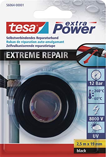 tesa extra Power Extreme Repair Reparaturband - Selbstverschweißendes Reparaturband aus Silikon zum Isolieren und Abdichten - 2,5 m - Schwarz von tesa