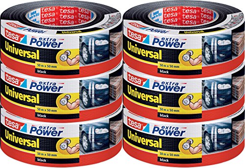 tesa Reparaturband extra Power Universal, gewebeverstärktes Folienband, schwarz (Menge 6, 50m:50mm) von tesa