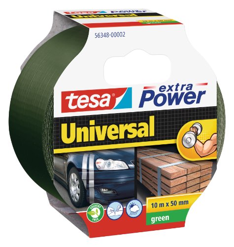 tesa extra Power Universal Gewebeband - Gewebeverstärktes Ductape zum Reparieren, Befestigen, Bündeln, Verstärken oder Abdichten - Grün - 10 m x 50 mm von tesa