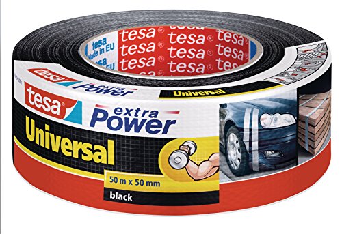 tesa extra Power Universal Gewebeband - Gewebeverstärktes Ductape zum Reparieren, Befestigen, Bündeln, Verstärken oder Abdichten - Schwarz - 50 m x 50 mm von tesa