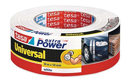 tesa Reparaturband extra Power Universal, weiß, beschriftbar, UV-beständig, wasserfest, 50m x 50mm (2er Pack) von tesa