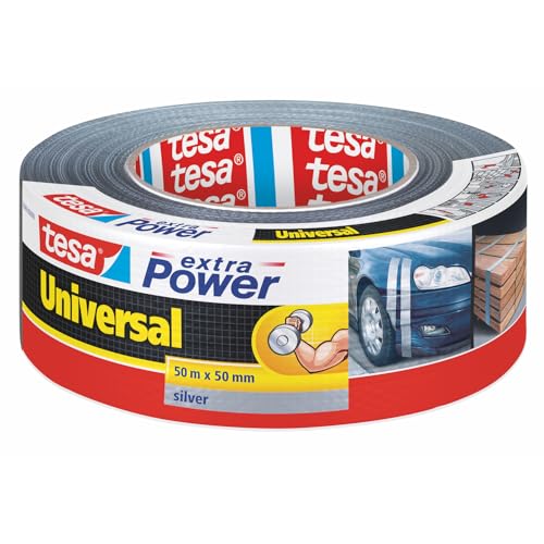 tesa extra Power Universal Gewebeband - Gewebeverstärktes Ductape zum Reparieren, Befestigen, Bündeln, Verstärken oder Abdichten - Grau - 50 m x 50 mm von tesa