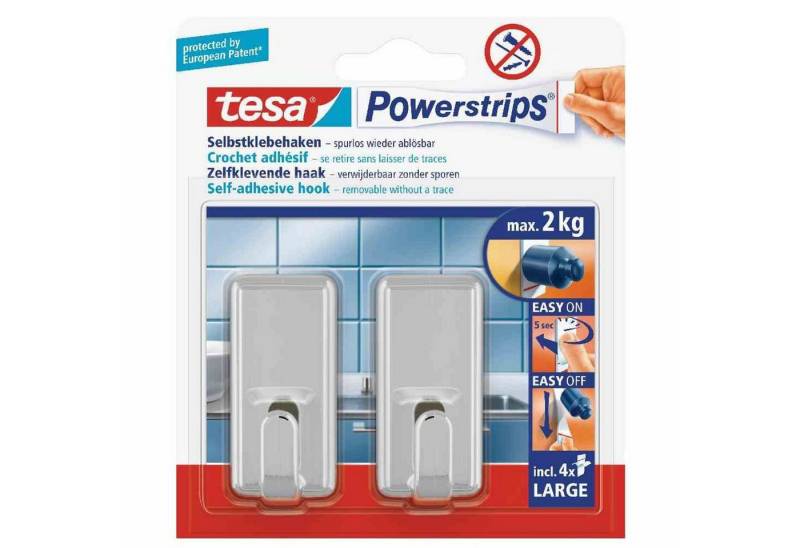 tesa Klebehaken Powerstrips Haken Classic Farbe: chrom, Inhalt: 2 Stück von tesa