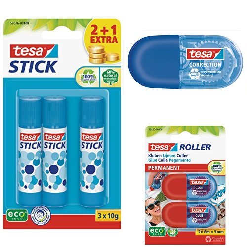 tesa Schul-Starter-Set, blau - Kleben und Korrigieren wie die Großen von tesa