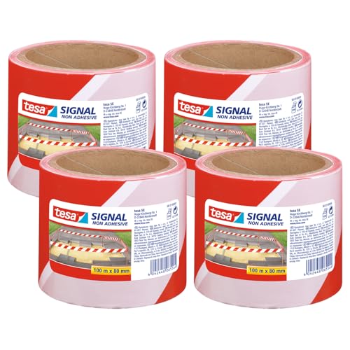 tesa® Signal Absperrband 4er Pack - Warnband zur Absperrung, Markierung und zur Abgrenzung von Gefahrenbereichen - nicht klebend - Rot-Weiß, 100 m x 80 mm tesa® Signal Absperrband 4er Pack - Warnband zur Absperrung, Markierung und zur Abgrenzung von Gefahrenbereichen - nicht klebend - Rot-Weiß, 100 m x 80 mm von tesa