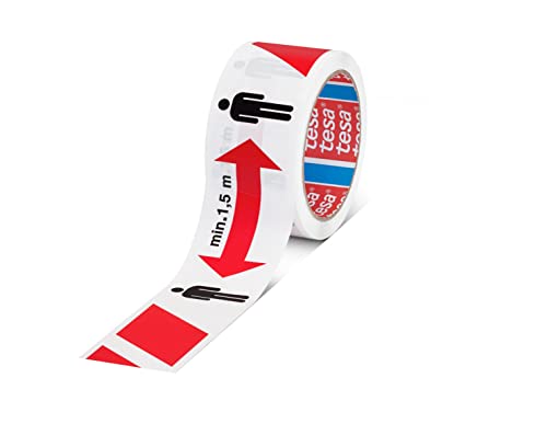 tesa SIGNAL Social Distancing Tape - Markierungsband zum Abstand halten - 1,5 m Sicherheitsabstand markieren - selbstklebend, für Innen und Außen - Weiß-Rot - 50 m x 50 mm von tesa