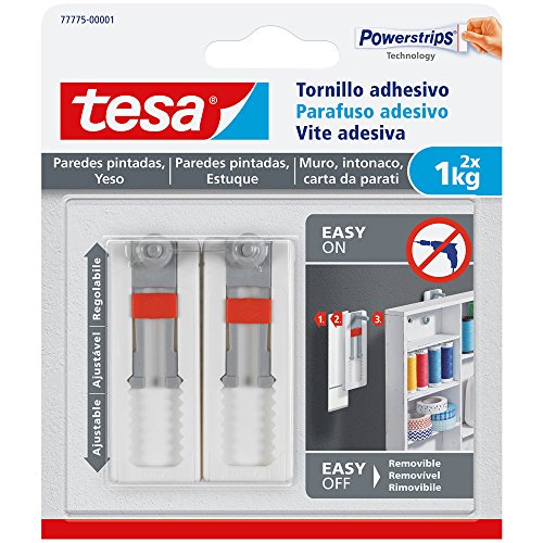 tesa TE77775-00001-00 SMS Tornillo Adhesivo Ajustable hasta 1Kg para Pared Pintada, Standard, 2 Stück von tesa