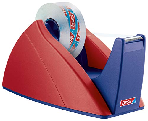 tesa Easy Cut Tischabroller - Nachfüllbarer, standfester Klebeband-Spender für Klebebandrollen bis 33 m x 19 mm - Rot/Blau von tesa