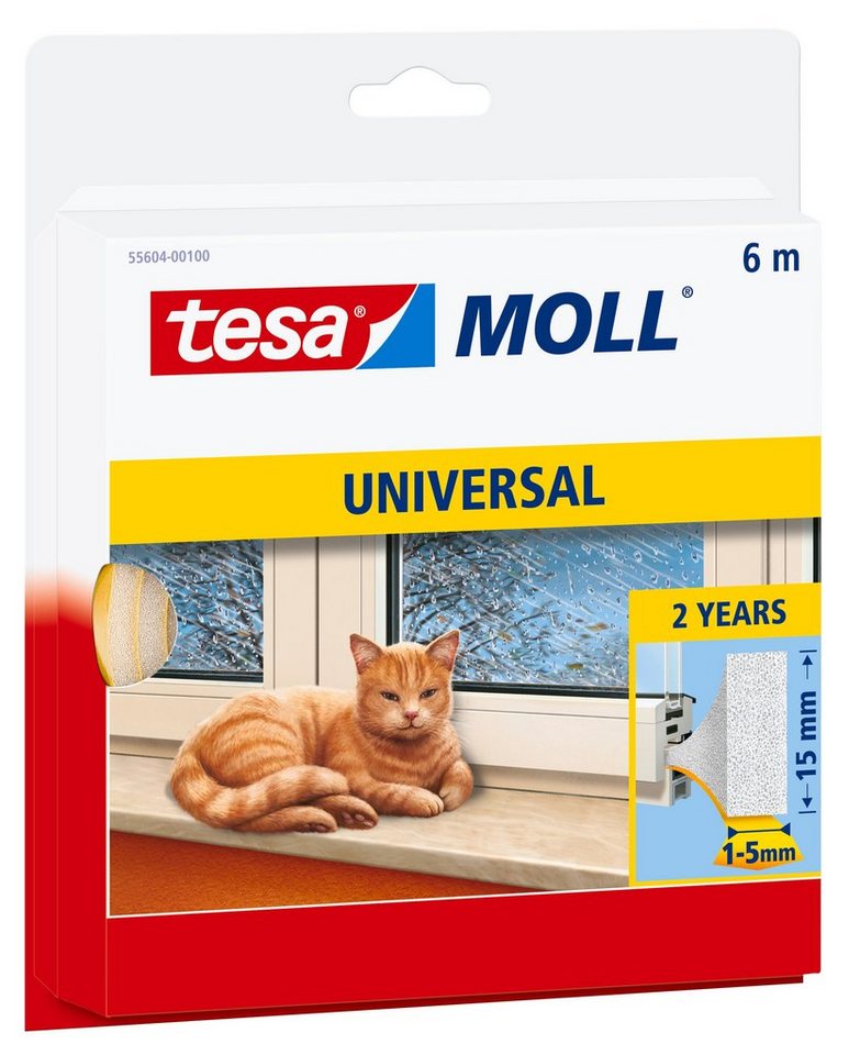 tesa Türbodendichtung tesamoll UNIVERSAL Fensterdichtung, L: 1.5 cm, (Packung, 1-St), energiesparende Fensterabdichtung - weiß - 6 m : 15 mm : 5 mm von tesa
