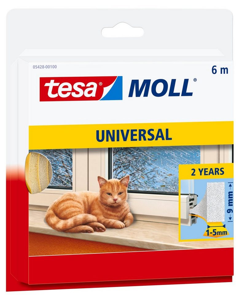 tesa Türbodendichtung tesamoll UNIVERSAL Fensterdichtung, L: 1.5 cm, (Packung, 1-St), energiesparende Schaumstoffdichtung - selbstklebend - weiß von tesa