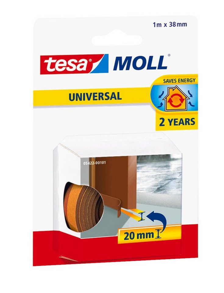 tesa Türbodendichtung tesamoll UNIVERSAL Türdichtung - 1 m : 38 mm : 20 mm, (Packung, 1-St), Zugluftstopper - energiesparend - einfache Montage - braun von tesa