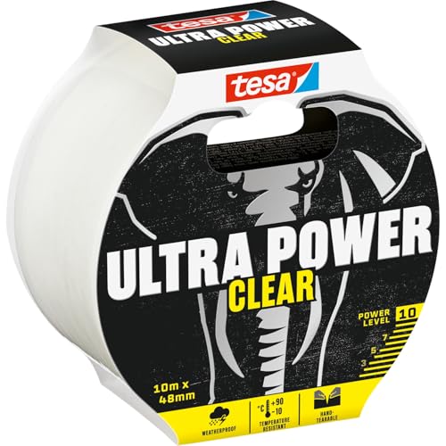 tesa Ultra Power Clear Repairing Tape - Transparentes Reparaturband für unsichtbare Reparaturen - wetterbeständig und handeinreißbar - 10 m x 48 mm von tesa