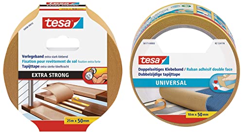 tesa Verlegeband extra stark klebend - Doppelseitiges Klebeband zum Verlegen von Teppich und PVC-Belag - 25 m x 50 mm & Doppelseitiges Klebeband Universal - Vielseitiges Klebeband - 10 m x 50 mm tesa Verlegeband extra stark klebend - Doppelseitiges Klebeband zum Verlegen von Teppich und PVC-Belag - 25 m x 50 mm & Doppelseitiges Klebeband Universal - Vielseitiges Klebeband - 10 m x 50 mm von tesa