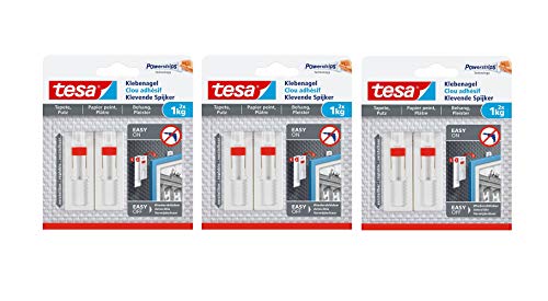 tesa Verstellbarer Klebenagel für Tapeten und Putz/Selbstklebender Nagel Powerstrips (6 Klebenägel) von tesa