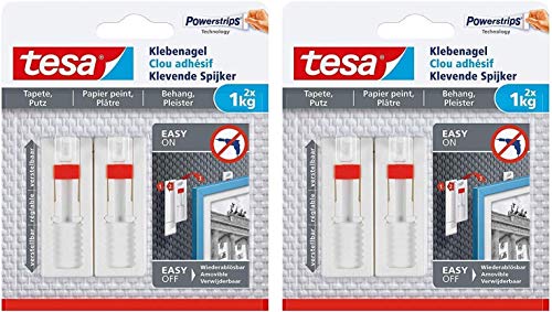 tesa Verstellbarer Klebenagel für Tapeten und Putz/Selbstklebender Nagel von tesa Powerstrips (4 Nägel (1 kg)) von tesa