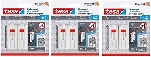 tesa Verstellbarer Klebenagel für Tapeten und Putz/Selbstklebender Nagel von tesa Powerstrips (6 Nägel (1 kg)) von tesa