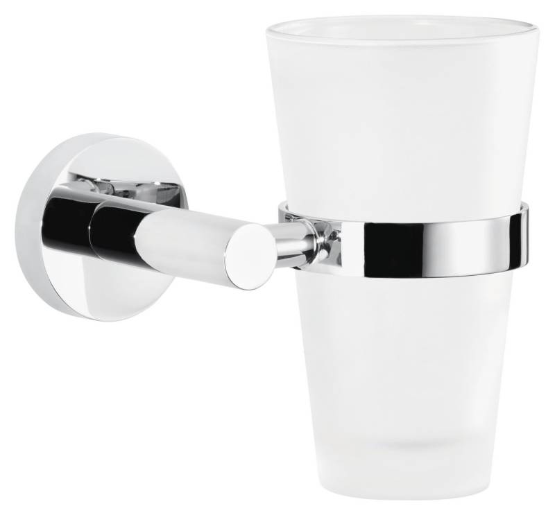 tesa Zahnputzbecher 1x tesa EXXCELLENT Zahnbürstenhalter, (Komplett-Set, 2-St), chrom-weiß 10,5 cm : 13 cm : 12,5 cm von tesa
