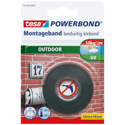 tesa Powerbond Outdoor - Doppelseitiges Montageband für den Außenbereich - Wasserfestes, starkes, UV-beständiges Klebeband - 1,5 m x 19 mm tesa Powerbond Outdoor - Doppelseitiges Montageband für den Außenbereich - Wasserfestes, starkes, UV-beständiges Klebeband - 1,5 m x 19 mm von tesa