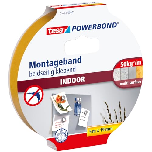 tesa Powerbond INDOOR - Doppelseitiges Montageband für den Innenbereich - beidseitig stark klebend, zur permanenten Befestigung - 5 m tesa Powerbond INDOOR - Doppelseitiges Montageband für den Innenbereich - beidseitig stark klebend, zur permanenten Befestigung - 5 m von tesa