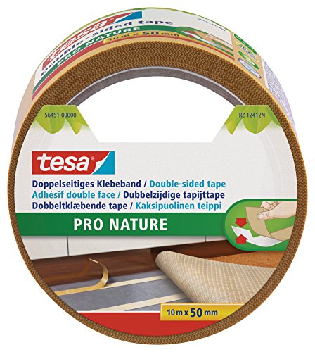 tesa Doppelseitiges Klebeband PRO NATURE - stark und vielseitig, als Verlegeband für Böden sowie zum Basteln geeignet - aus 100 % recyceltem Kunststoff - 10 m x 50 mm von tesa