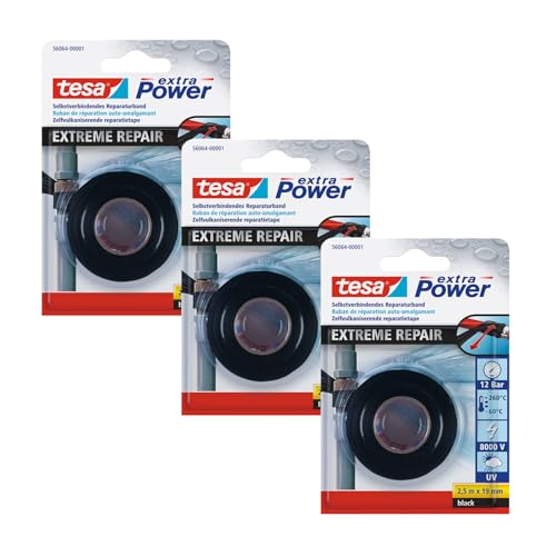 tesa extra Power Extreme Repair Reparaturband im 3er Pack- Selbstverschweißendes Reparaturband aus Silikon zum Isolieren und Abdichten - 3x 2,5 m : 19mm - Schwarz tesa extra Power Extreme Repair Reparaturband im 3er Pack- Selbstverschweißendes Reparaturband aus Silikon zum Isolieren und Abdichten - 3x 2,5 m : 19mm - Schwarz von tesa