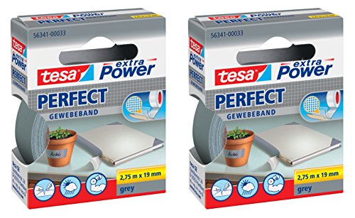 tesa extra Power Gewebeband (19 mm ? 2er Pack, Grau) von tesa