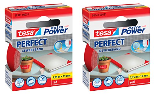 tesa extra Power Gewebeband (19 mm ? 2er Pack, Rot) von tesa