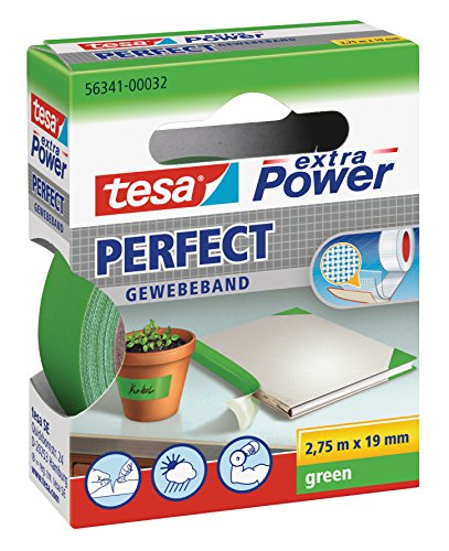 tesa extra Power Perfect Gewebeband - Gewebeverstärktes Ductape zum Basteln, Reparieren, Befestigen, Verstärken und Beschriften - Grün - 2,75 m x 19 mm von tesa