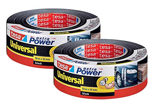 tesa extra Power Universal Gewebeband - Gewebeverstärktes Ductape zum Reparieren, Befestigen, Bündeln, Verstärken oder Abdichten (2er Pack // Schwarz) von tesa
