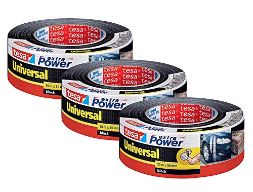 tesa extra Power Universal Gewebeband - Gewebeverstärktes Ductape zum Reparieren, Befestigen, Bündeln, Verstärken oder Abdichten (3er Pack // Schwarz) von tesa