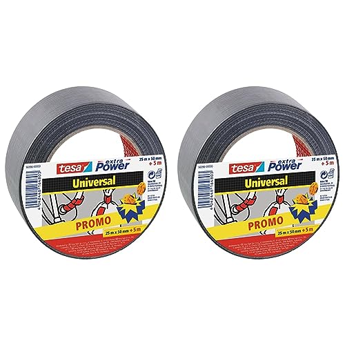 tesa extra Power Universal Gewebeband - Gewebeverstärktes Ductape zum Reparieren, Befestigen, Bündeln, Verstärken oder Abdichten - Grau - 30 m x 50 mm (Packung mit 2) von tesa