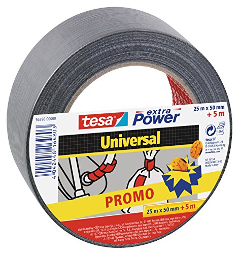 tesa extra Power Universal Gewebeband - Gewebeverstärktes Ductape zum Reparieren, Befestigen, Bündeln, Verstärken oder Abdichten - Grau - 30 m x 50 mm von tesa