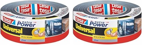 tesa extra Power Universal Gewebeband - Gewebeverstärktes Ductape zum Reparieren, Befestigen, Bündeln, Verstärken oder Abdichten - Grau - 50 m x 50 mm (Packung mit 2) von tesa