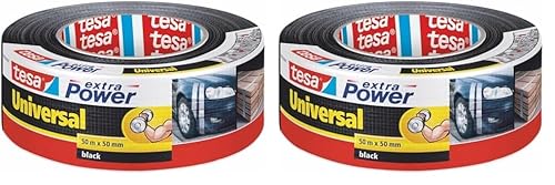 tesa extra Power Universal Gewebeband - Gewebeverstärktes Ductape zum Reparieren, Befestigen, Bündeln, Verstärken oder Abdichten - Schwarz - 50 m x 50 mm (Packung mit 2) von tesa