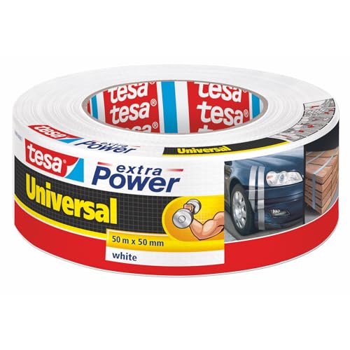 tesa extra Power Universal Gewebeband - Gewebeverstärktes Ductape zum Reparieren, Befestigen, Bündeln, Verstärken oder Abdichten - Weiß - 50 m x 50 mm von tesa