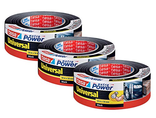 tesa extra Power Universal - Gewebeverstärktes Folienband zum Reparieren, Befestigen, Bündeln, Verstärken oder Abdichten (3 Rollen/Schwarz) von tesa