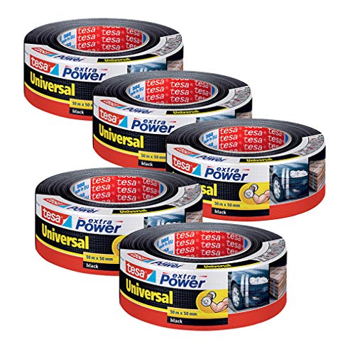 tesa extra Power Universal - Gewebeverstärktes Folienband zum Reparieren, Befestigen, Bündeln, Verstärken oder Abdichten (5 Rollen/Schwarz) von tesa