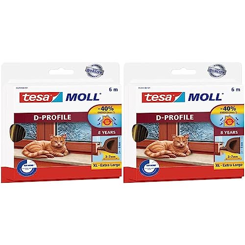 tesa moll D-Profil Gummi Fenster und Türdichtung braun 6m (Packung mit 2) von tesa