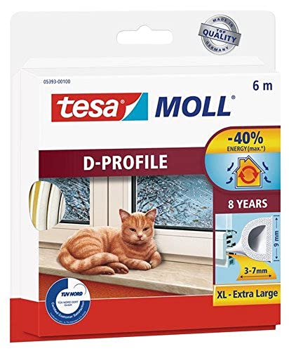 tesa moll D-Profil Gummi Fenster und Türdichtung weiss 6m von tesa