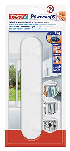 tesa Powerstrips Hakenleiste, weiß - selbstklebender 3er-Haken für Küche und Bad, Kunststoff - Haken-Leiste für Handtücher sowie Bad- und Küchenutensilien - belastbar bis 3 kg tesa Powerstrips Hakenleiste, weiß - selbstklebender 3er-Haken für Küche und Bad, Kunststoff - Haken-Leiste für Handtücher sowie Bad- und Küchenutensilien - belastbar bis 3 kg von tesa