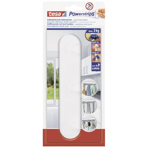 tesa Powerstrips Hakenleiste, weiß - selbstklebender 3er-Haken für Küche und Bad, Kunststoff - Haken-Leiste für Handtücher sowie Bad- und Küchenutensilien - belastbar bis 3 kg tesa Powerstrips Hakenleiste, weiß - selbstklebender 3er-Haken für Küche und Bad, Kunststoff - Haken-Leiste für Handtücher sowie Bad- und Küchenutensilien - belastbar bis 3 kg von tesa