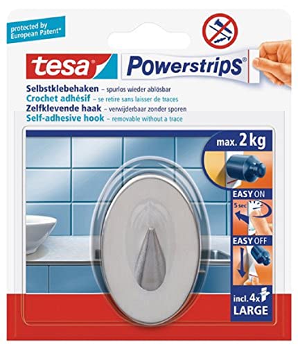 tesa 58121-00000-00 tesa Powerstrips Haken Large Metall, Oval 1 Haken/ 2 Strips Large von tesa