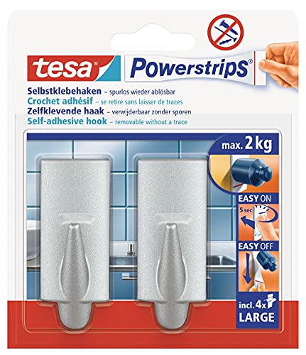 tesa Powerstrips Haken Large TREND - Selbstklebender Wandhaken für Glas, Kacheln, Holz, Kunststoff und andere Untergründe - Chrom von tesa