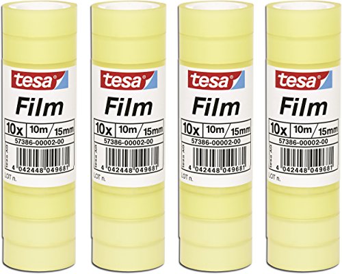 tesafilm Klebeband, Standard, 10m x 15mm (4 Packungen = 40 Rollen) von tesa